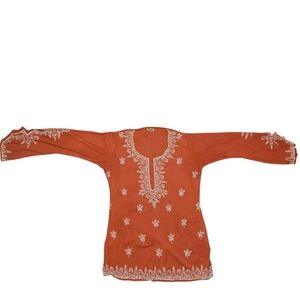 Vintage Y2K Miss Choosy Boho Embroidered Sequin Orange Tunic Long Sleeve Top